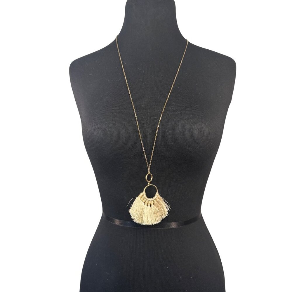 Tassel Fringe Gold Necklace Long Pendant Bohemian Style Statement Jewelry